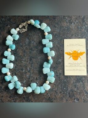 Queen Bee Designs Allison Priebe Brooks Artisan Blue Stone & Pearl Necklace